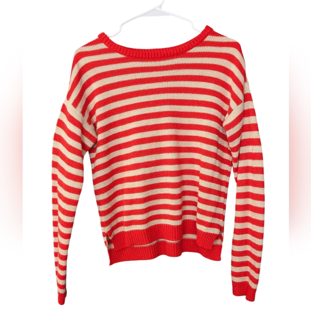 Red and Cream Striped Sweater